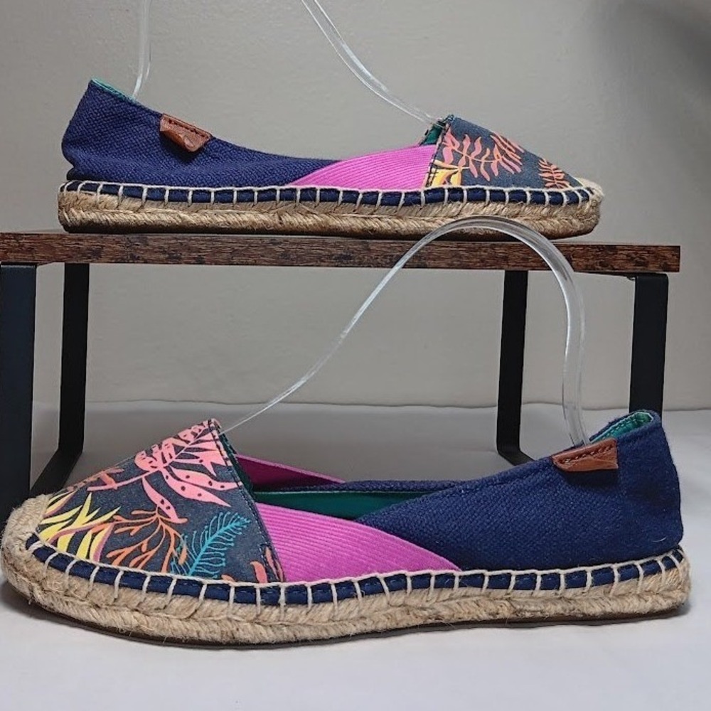 Sperry Espadrille Flats Womens 8 Navy Blue Tropical Floral Slip On Shoes